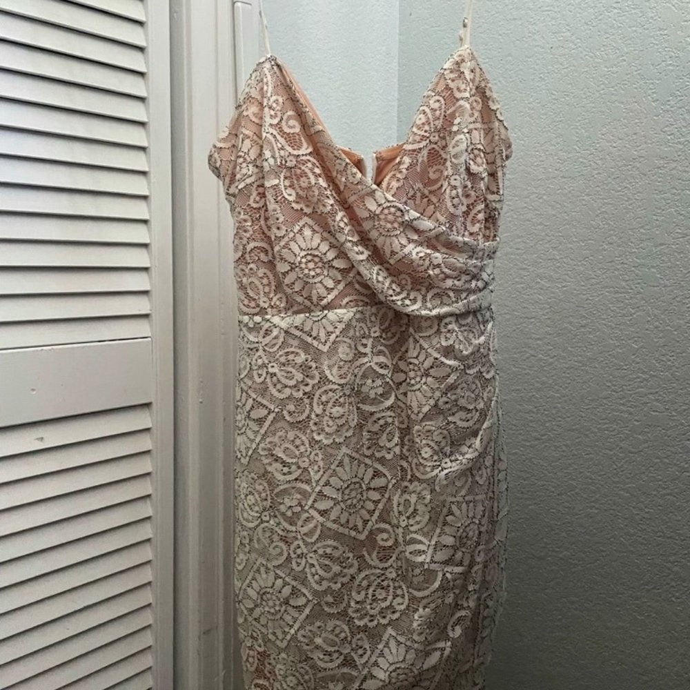 pink and white lace mini dress